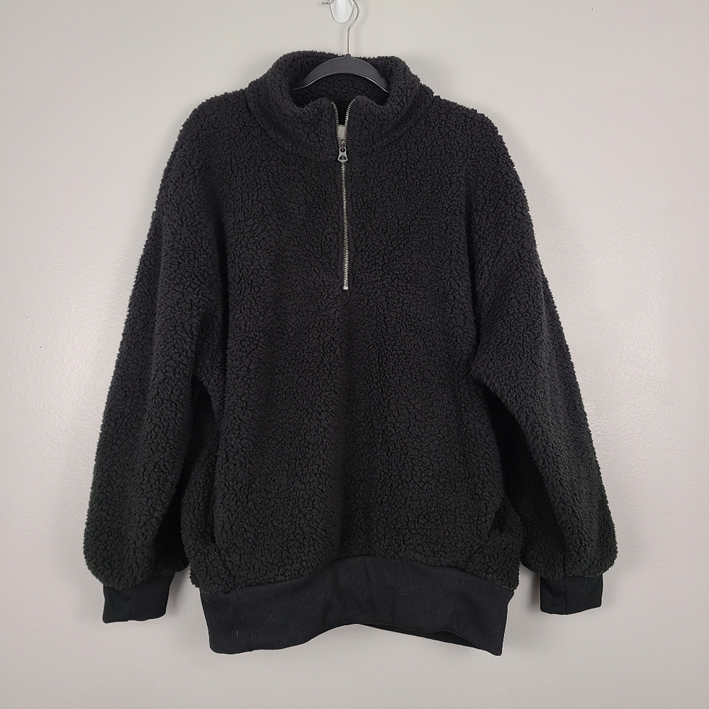 American Eagle Half Zip Pullover Soft Cozy Comfy Classic Black Fleece Sweater XL